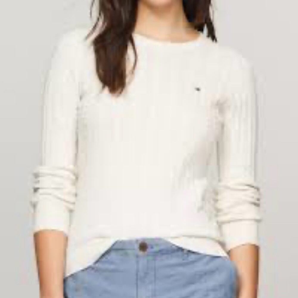 NWT Tommy Hilfiger Ivory Cable Knit Sweater size mid